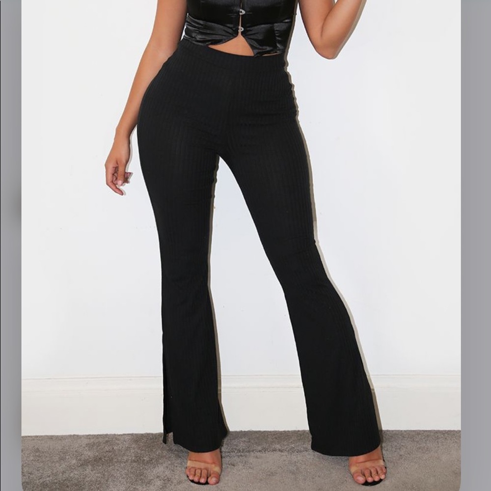 NEW! Rib high waist split hem pants